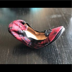 Yosi Samra Sandrine Red Plaid Foldable Ballet Flat